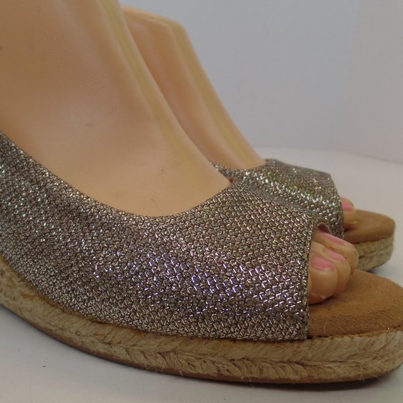 White Mountain Shoes - White Mountain Sparkling Wedge Espadrilles Sz 8 Buckle Closure Manmade Materials
